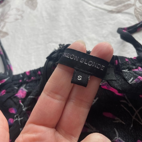 Neon Blonde Bardot Rosebud Ditsy Floral Babydoll Tie Strap Slip Dress Small Boho - Picture 8 of 13